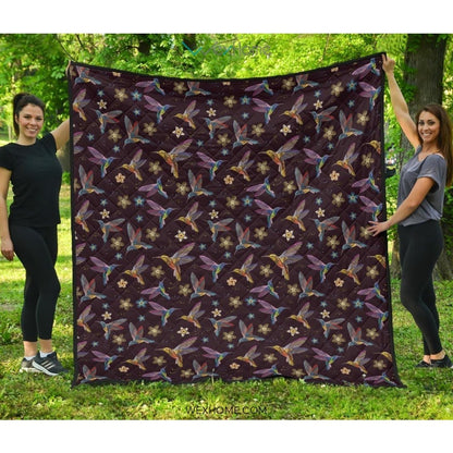 Hummingbird Pattern Print Design 04 Premium Quilt