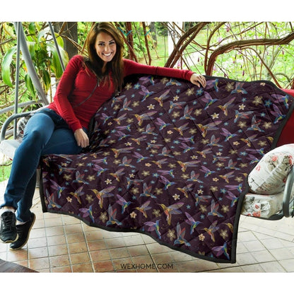 Hummingbird Pattern Print Design 04 Premium Quilt