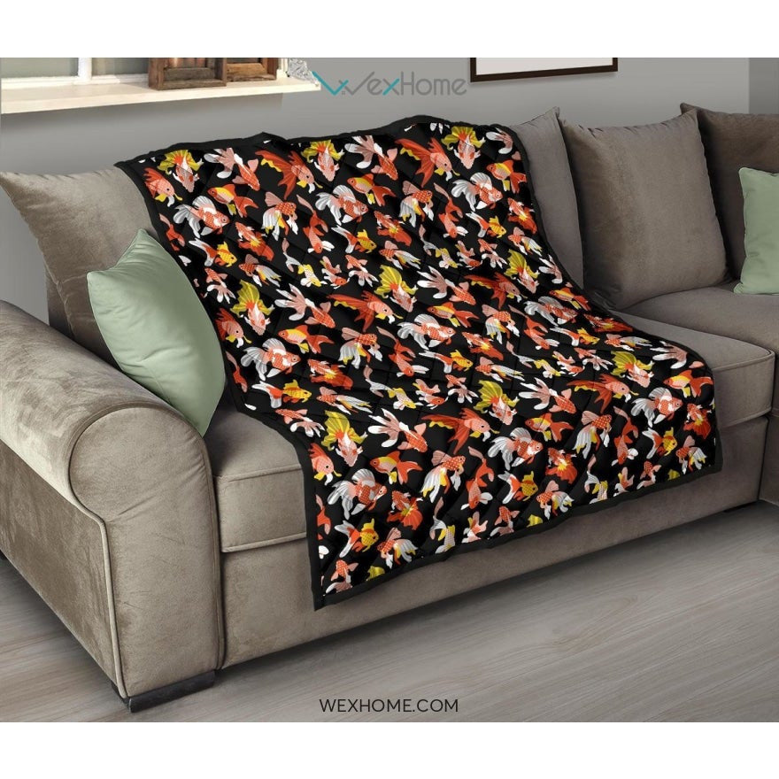 Goldfish Pattern Print Design 03 Premium Quilt