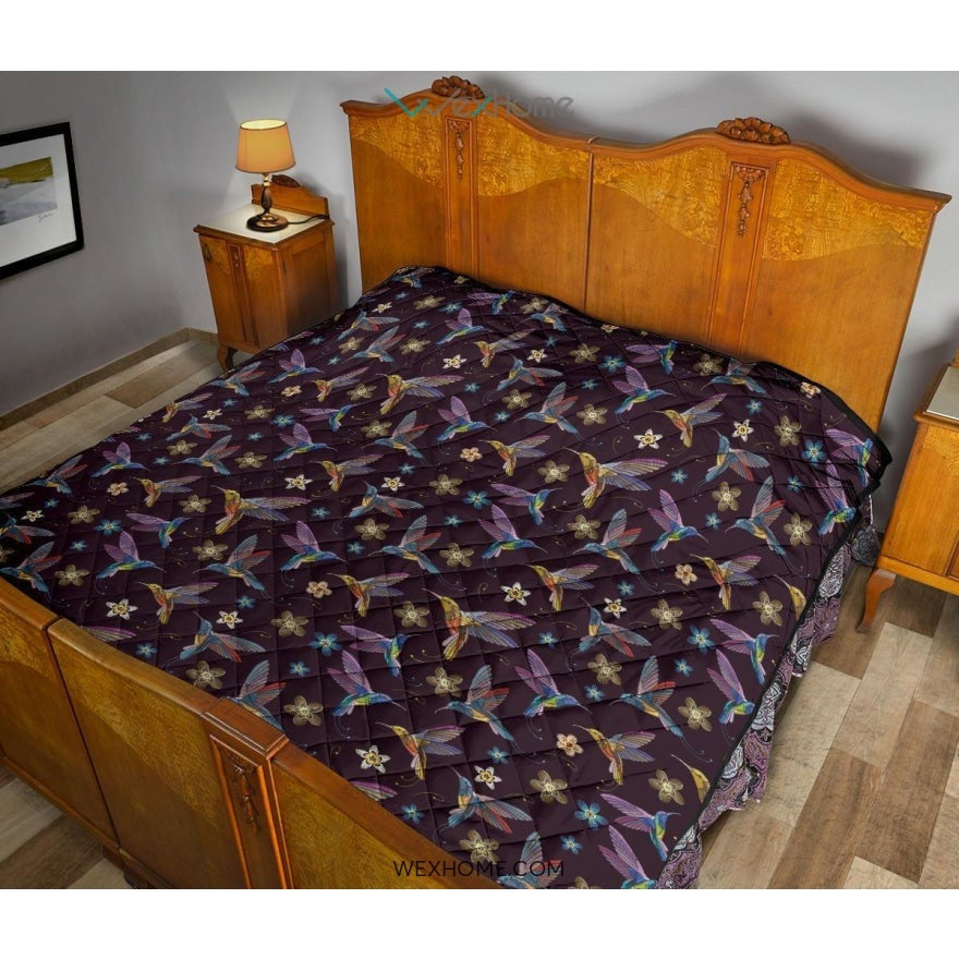 Hummingbird Pattern Print Design 04 Premium Quilt