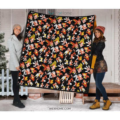 Goldfish Pattern Print Design 03 Premium Quilt