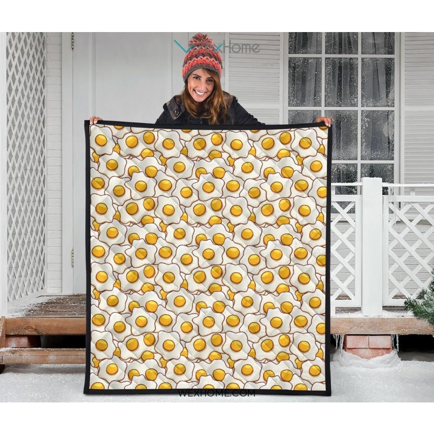 Fried Eggs Pattern Print Design 02 Premium Quilt