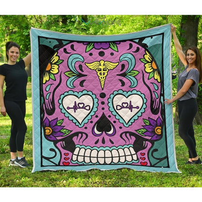 Sugar Skull Nurse Premium Quilt