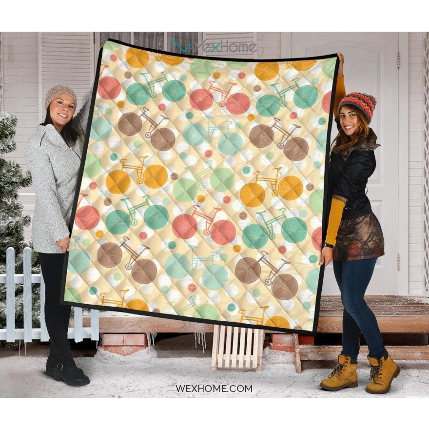 Bicycle Pattern Print Design 01 Premium Quilt