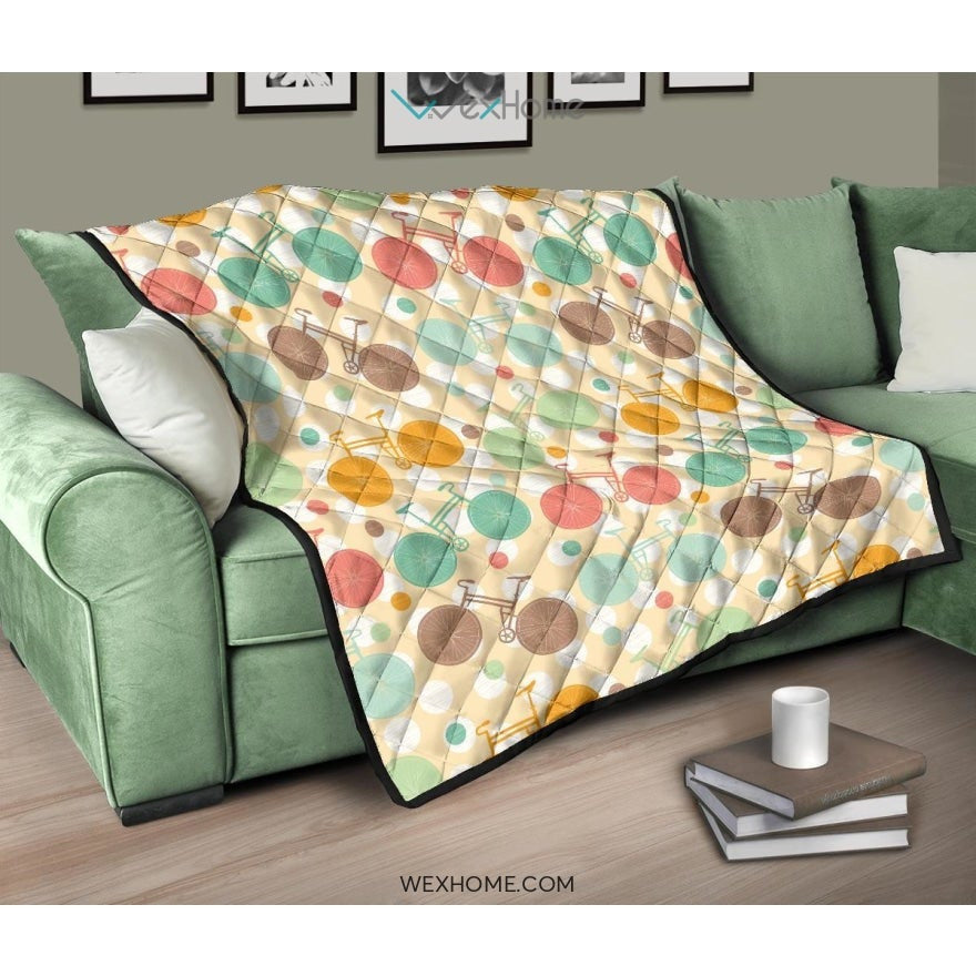 Bicycle Pattern Print Design 01 Premium Quilt