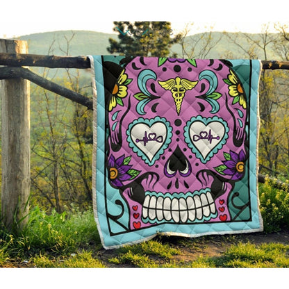 Sugar Skull Nurse Premium Quilt