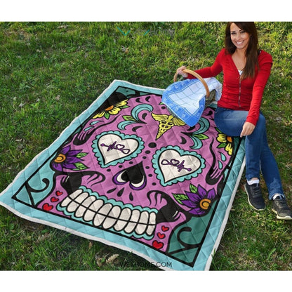 Sugar Skull Nurse Premium Quilt