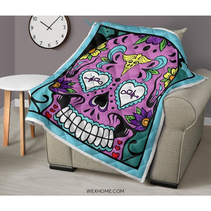 Sugar Skull Nurse Premium Quilt