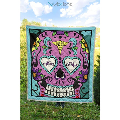 Sugar Skull Nurse Premium Quilt