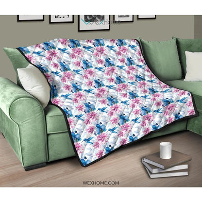 Hummingbird Pattern Print Design 02 Premium Quilt