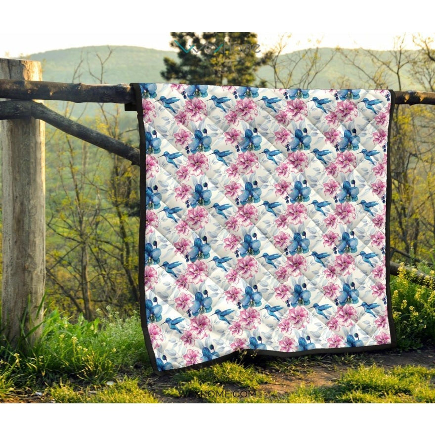 Hummingbird Pattern Print Design 02 Premium Quilt