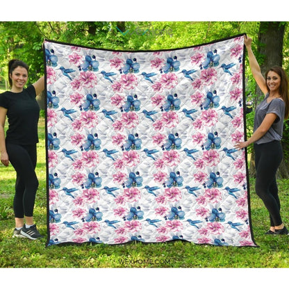 Hummingbird Pattern Print Design 02 Premium Quilt