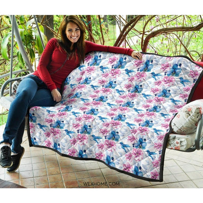 Hummingbird Pattern Print Design 02 Premium Quilt