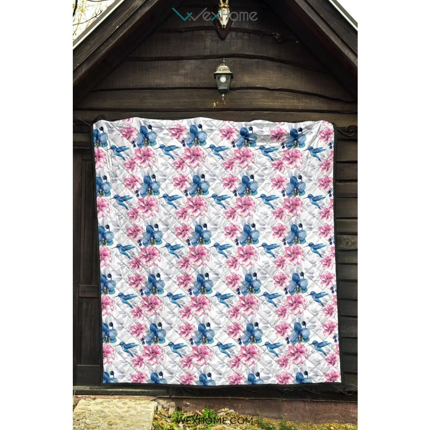 Hummingbird Pattern Print Design 02 Premium Quilt