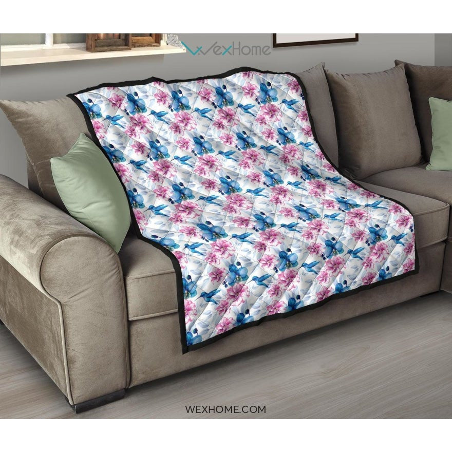 Hummingbird Pattern Print Design 02 Premium Quilt