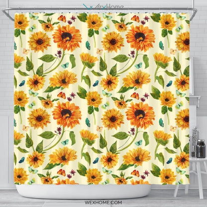 Sunflower Art Print Unique Design Shower Curtain