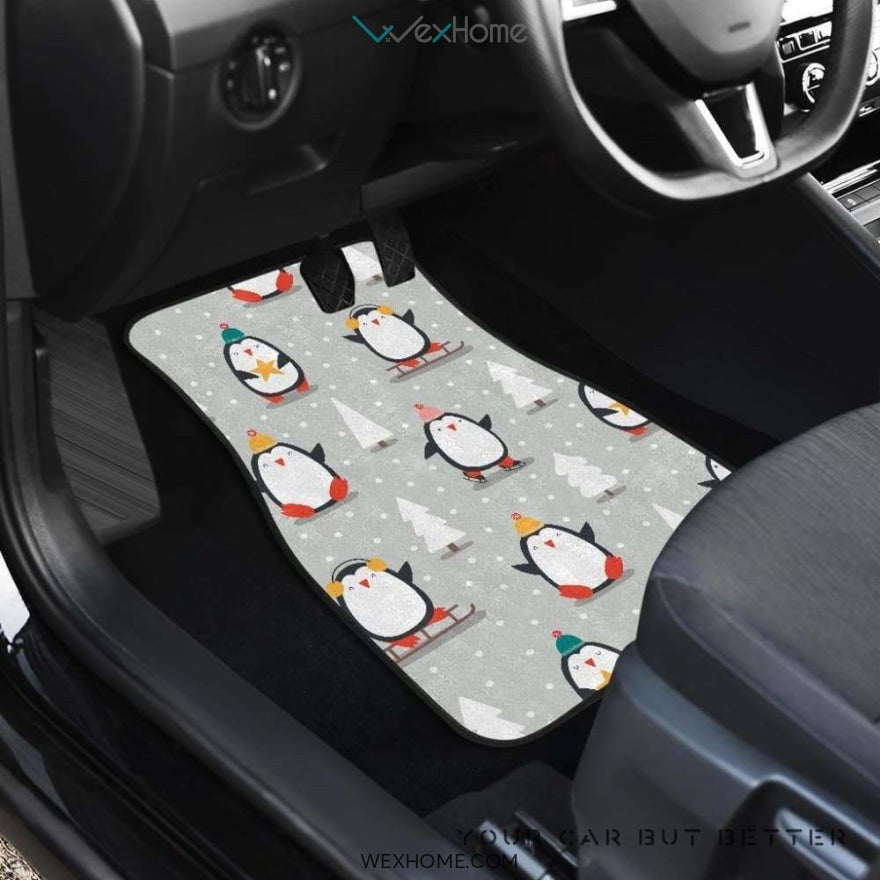 Cute Penguin Christmas Pattern Front And Back Car Mats  Best Car Gift 2021