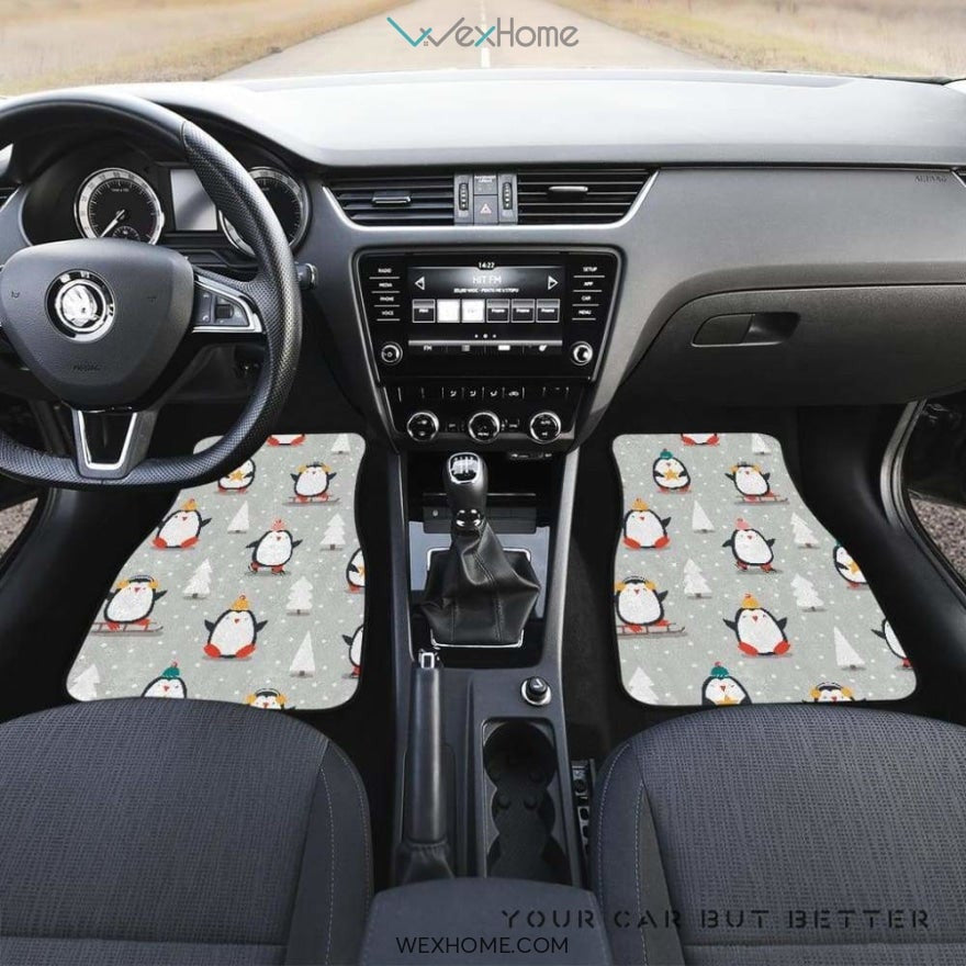 Cute Penguin Christmas Pattern Front And Back Car Mats  Best Car Gift 2021