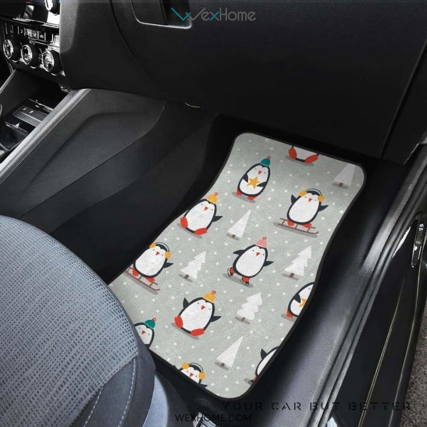 Cute Penguin Christmas Pattern Front And Back Car Mats  Best Car Gift 2021