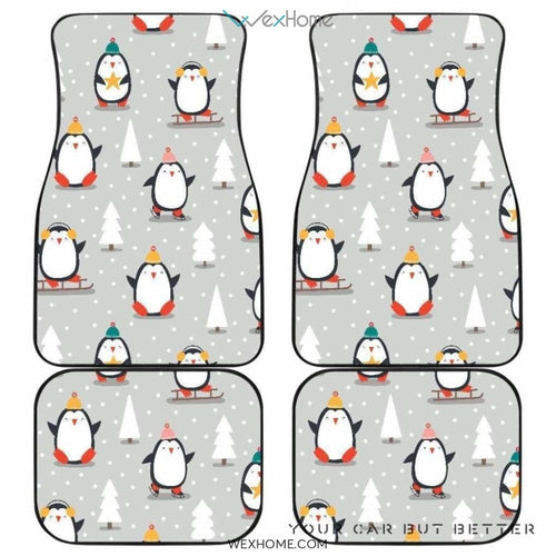 Cute Penguin Christmas Pattern Front And Back Car Mats  Best Car Gift 2021