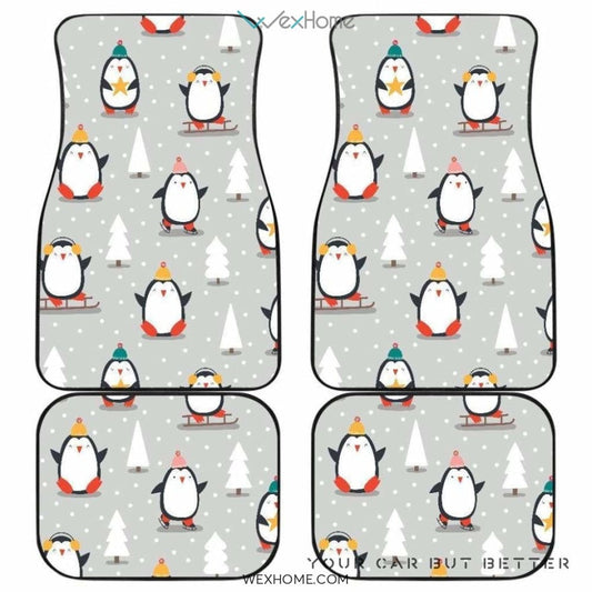 Cute Penguin Christmas Pattern Front And Back Car Mats  Best Car Gift 2021