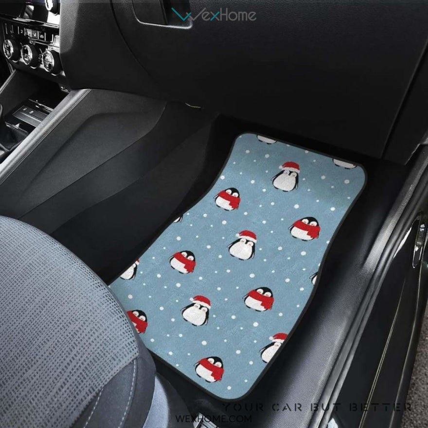 Cute Penguin Christmas Snow Pattern Front And Back Car Mats  Best Car Gift 2021