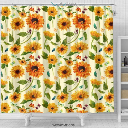 Sunflower Art Print Unique Design Shower Curtain
