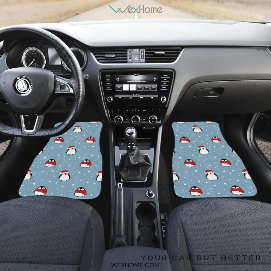 Cute Penguin Christmas Snow Pattern Front And Back Car Mats  Best Car Gift 2021