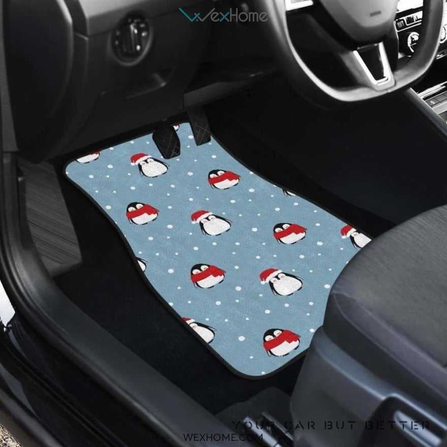 Cute Penguin Christmas Snow Pattern Front And Back Car Mats  Best Car Gift 2021
