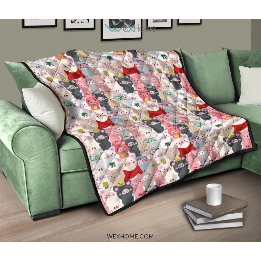 Pig Pattern Print Design 02 Premium Quilt
