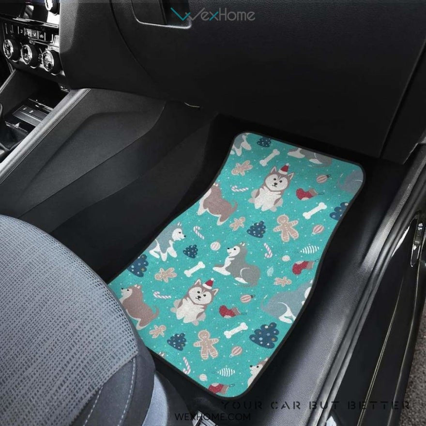 Christmas Cute Siberian Husky Puppie Pattern Front And Back Car Mats  Best Car Gift 2021