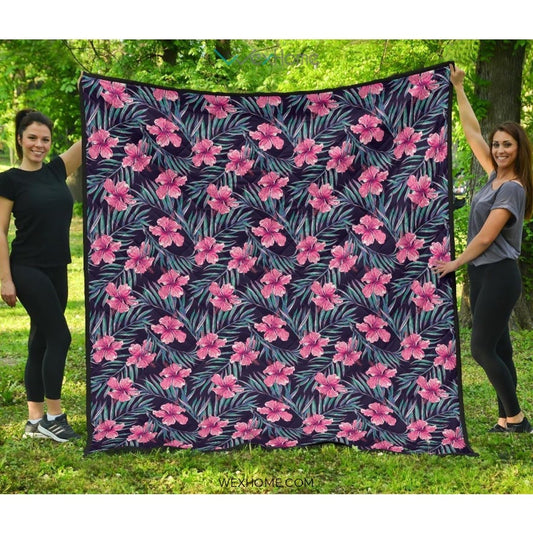 Hibiscus Pattern Print Design 05 Premium Quilt