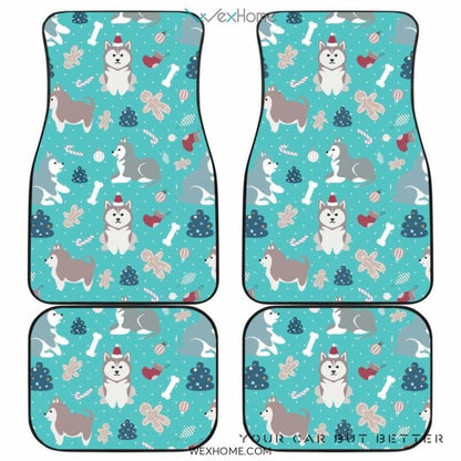 Christmas Cute Siberian Husky Puppie Pattern Front And Back Car Mats  Best Car Gift 2021