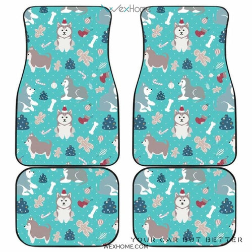 Christmas Cute Siberian Husky Puppie Pattern Front And Back Car Mats  Best Car Gift 2021