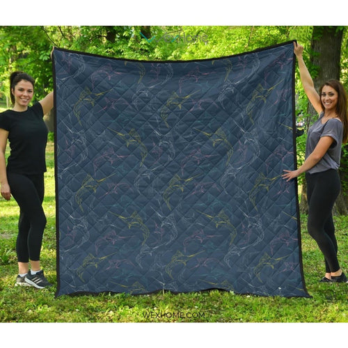 Swordfish Pattern Print Design 02 Premium Quilt