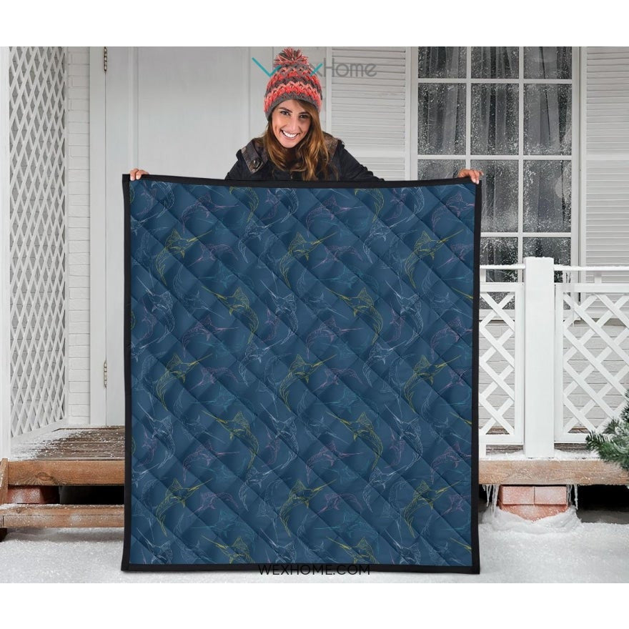 Swordfish Pattern Print Design 02 Premium Quilt