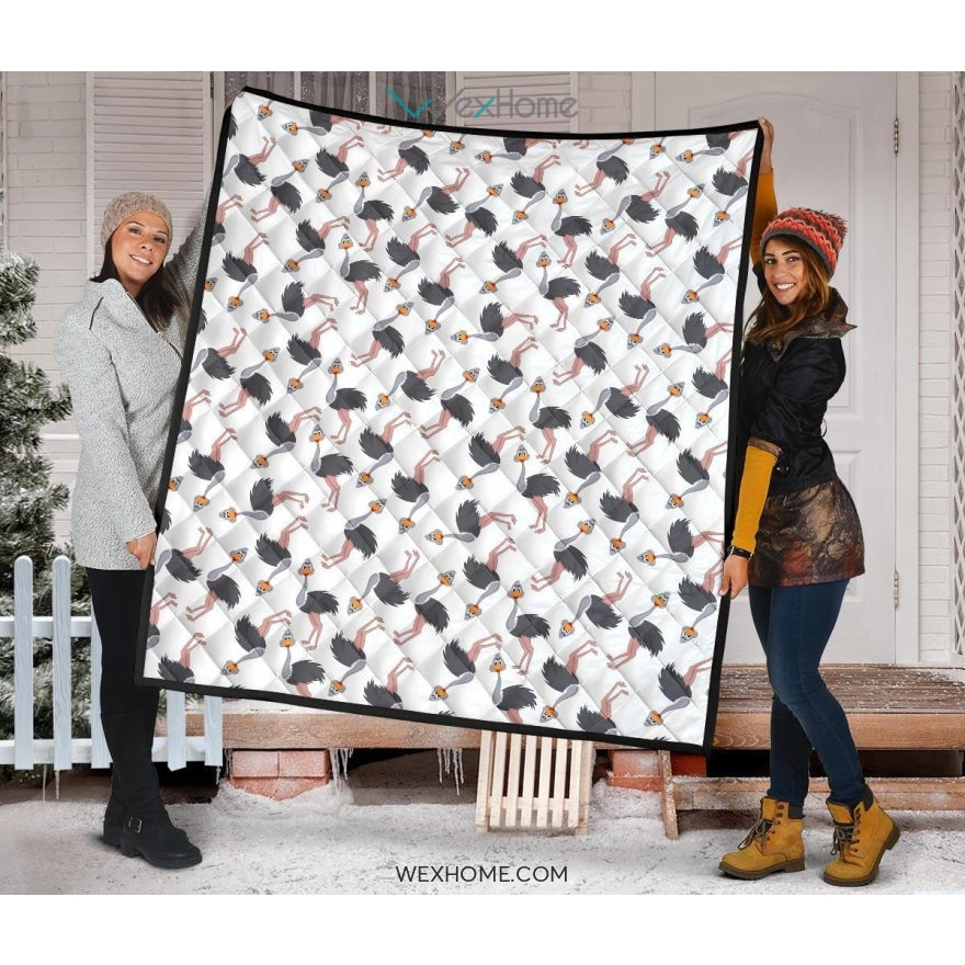 Ostrich Pattern Print Design 02 Premium Quilt