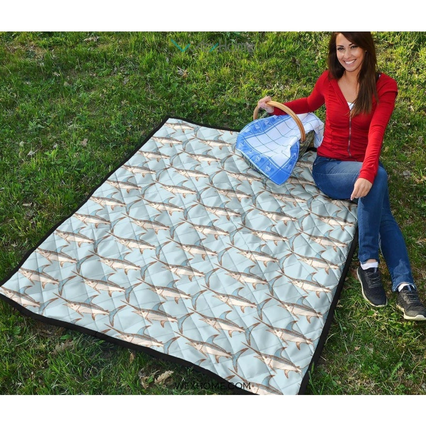Swordfish Pattern Print Design 01 Premium Quilt