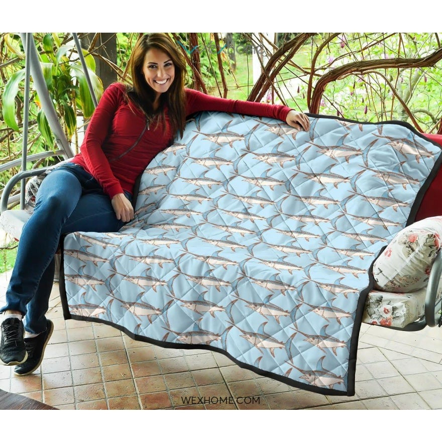 Swordfish Pattern Print Design 01 Premium Quilt