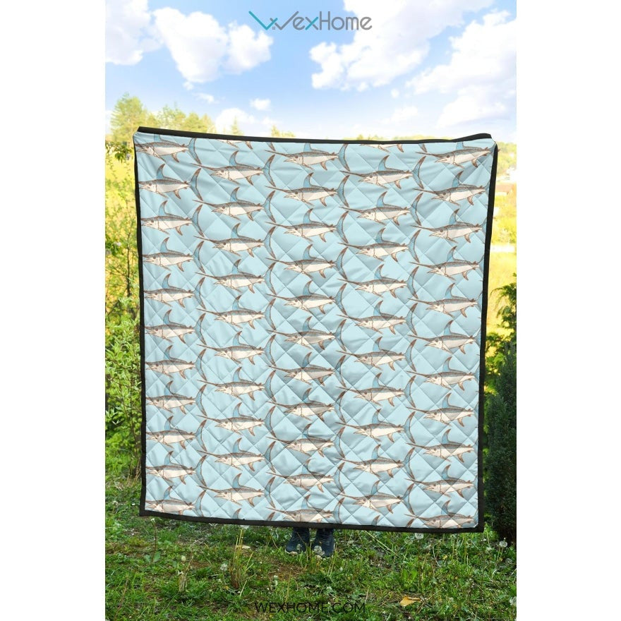 Swordfish Pattern Print Design 01 Premium Quilt