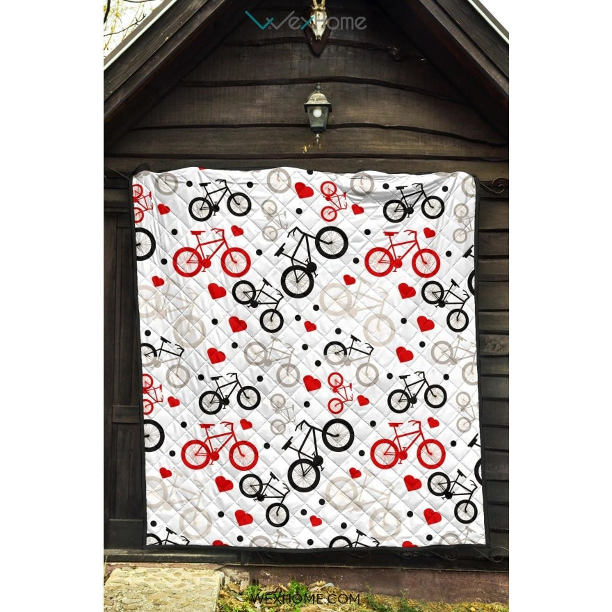 Bicycle Pattern Print Design 04 Premium Quilt