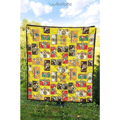 Camera Pattern Print Design 02 Premium Quilt