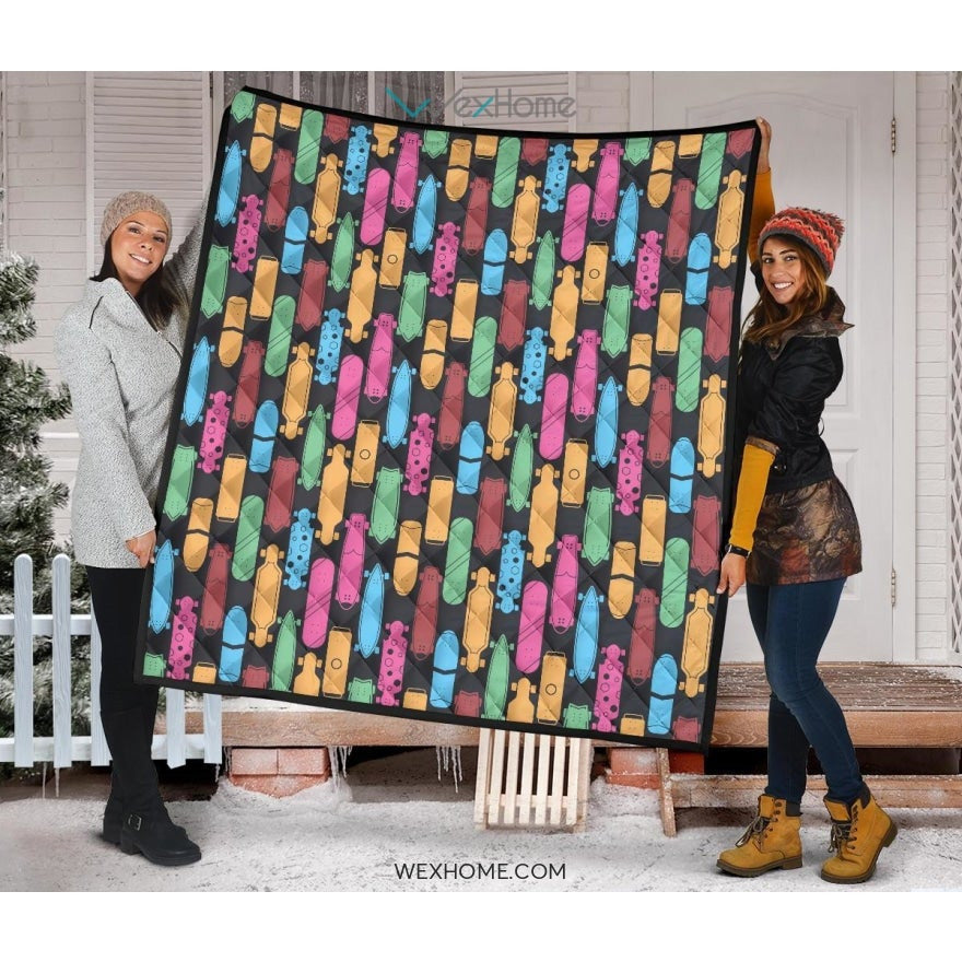 Skate Board Pattern Print Design 02 Premium Quilt