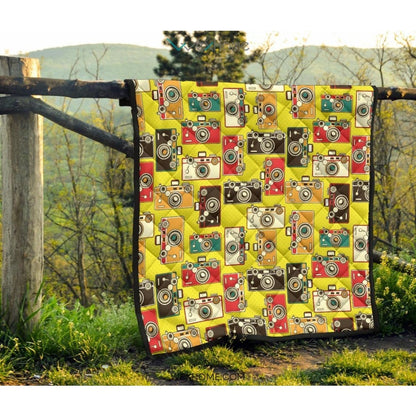 Camera Pattern Print Design 02 Premium Quilt