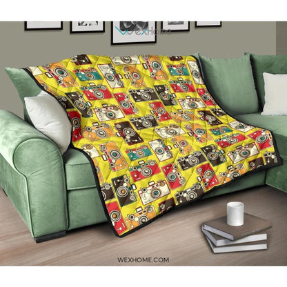 Camera Pattern Print Design 02 Premium Quilt