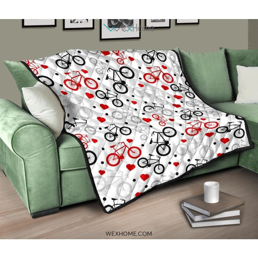 Bicycle Pattern Print Design 04 Premium Quilt
