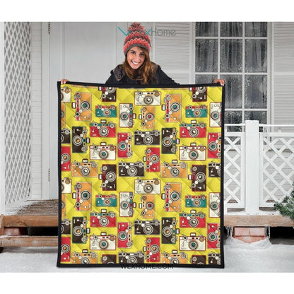 Camera Pattern Print Design 02 Premium Quilt