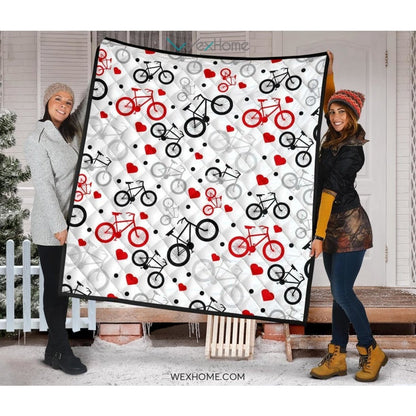 Bicycle Pattern Print Design 04 Premium Quilt
