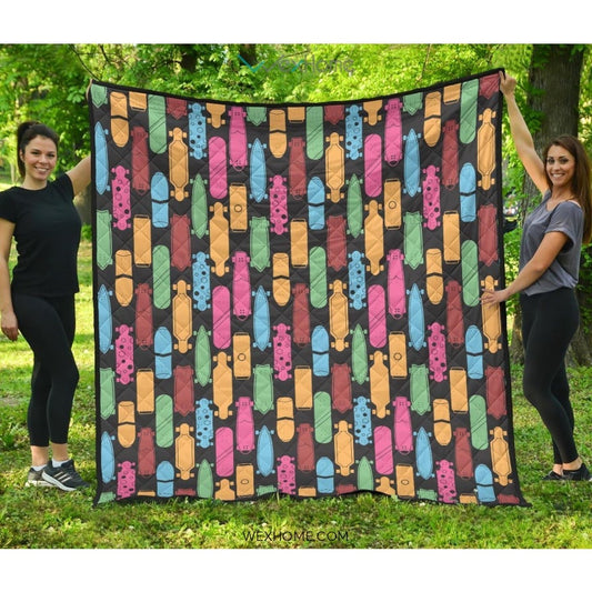 Skate Board Pattern Print Design 02 Premium Quilt
