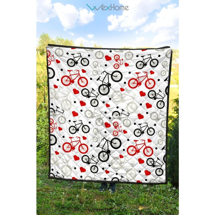 Bicycle Pattern Print Design 04 Premium Quilt